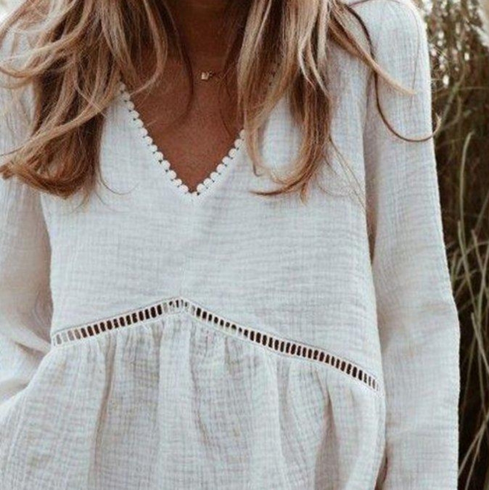 Ces Femme White Linen Babydoll Blouse
